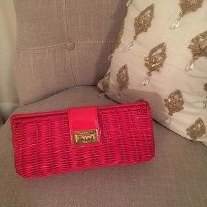 J. Crew Red Wicker Purse Clutch with Gold